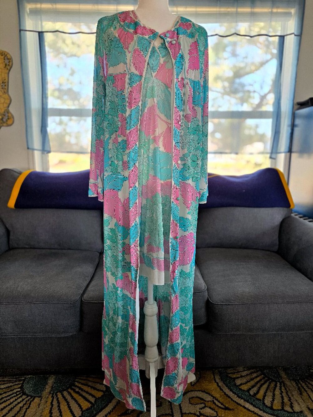 Emilio Pucci Formfit Rogers Vintage 1960s Abstract Silk 2-Piece Nightgown/Robe